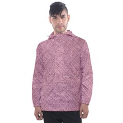 Pink Fabric Texture, Knitted Pink Texture, Men s Front Pocket Pullover Windbreaker