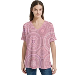 Pink Retro Texture With Circles, Retro Circles Background, V-neck Split Shoulder Casual T-shirt by kyorashop23