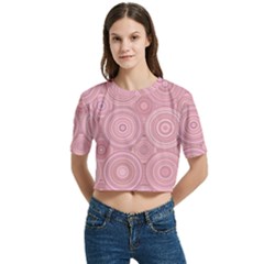 Pink Retro Texture With Circles, Retro Circles Background, Women s Round Neck Short Sleeve Crop Top by kyorashop23