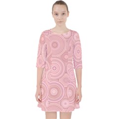 Pink Retro Texture With Circles, Retro Circles Background, Quarter Sleeve Pocket Dress by kyorashop23