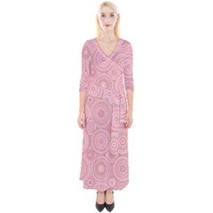 Pink Retro Texture With Circles, Retro Circles Background, Quarter Sleeve Wrap Maxi Dress