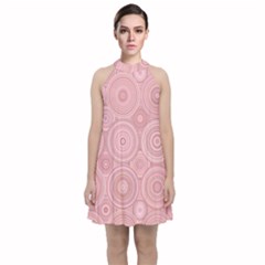 Pink Retro Texture With Circles, Retro Circles Background, Velvet Halter Neckline Dress 