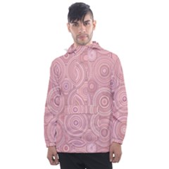 Pink Retro Texture With Circles, Retro Circles Background, Men s Front Pocket Pullover Windbreaker by kyorashop23