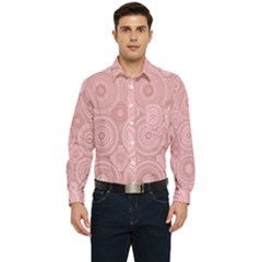 Pink Retro Texture With Circles, Retro Circles Background, Men s Long Sleeve Pocket Shirt  by kyorashop23