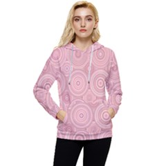 Pink Retro Texture With Circles, Retro Circles Background, Women s Lightweight Drawstring Hoodie