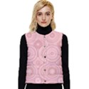 Pink Retro Texture With Circles, Retro Circles Background, Women s Button Up Puffer Vest View1