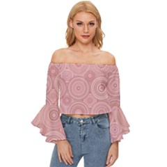 Pink Retro Texture With Circles, Retro Circles Background, Off Shoulder Flutter Bell Sleeve Top