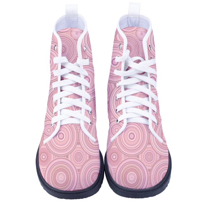 Pink Retro Texture With Circles, Retro Circles Background, Kid s High-Top Canvas Sneakers