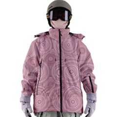 Pink Retro Texture With Circles, Retro Circles Background, Women s Zip Ski And Snowboard Waterproof Breathable Jacket