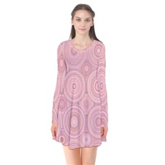 Pink Retro Texture With Circles, Retro Circles Background, Long Sleeve V-neck Flare Dress by kyorashop23