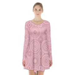 Pink Retro Texture With Circles, Retro Circles Background, Long Sleeve Velvet V-neck Dress