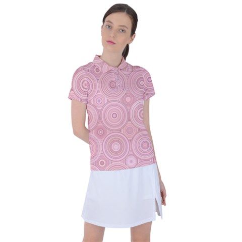 Pink Retro Texture With Circles, Retro Circles Background, Women s Polo T-shirt by kyorashop23