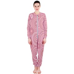 Pink Retro Texture With Circles, Retro Circles Background, Onepiece Jumpsuit (ladies)