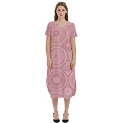 Pink Retro Texture With Circles, Retro Circles Background, T-shirt Midi Dress With Pockets by kyorashop23