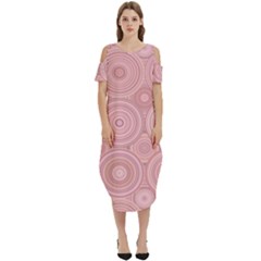 Pink Retro Texture With Circles, Retro Circles Background, Cold Shoulder Loose Fit Dress With Pockets by kyorashop23