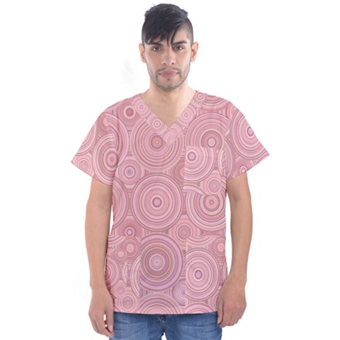 Pink Retro Texture With Circles, Retro Circles Background, Men s V-neck Scrub Top by kyorashop23