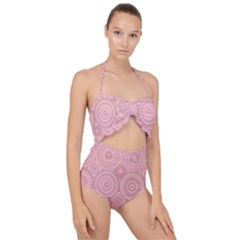 Pink Retro Texture With Circles, Retro Circles Background, Scallop Top Cut Out Swimsuit