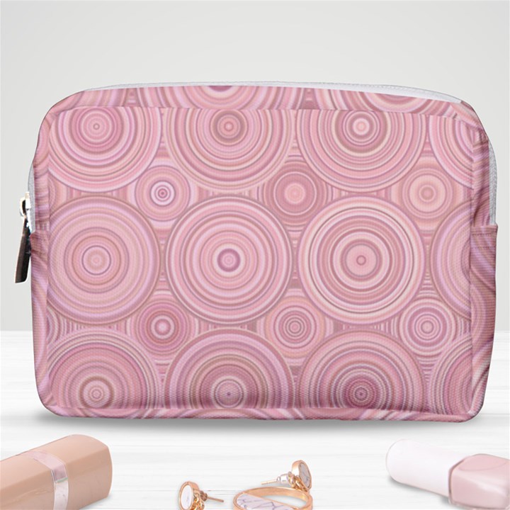 Pink Retro Texture With Circles, Retro Circles Background, Make Up Pouch (Medium)