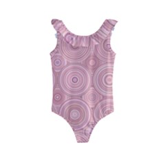 Pink Retro Texture With Circles, Retro Circles Background, Kids  Frill Swimsuit