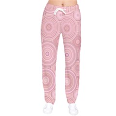 Pink Retro Texture With Circles, Retro Circles Background, Women Velvet Drawstring Pants by kyorashop23