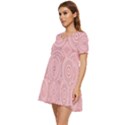 Pink Retro Texture With Circles, Retro Circles Background, Tiered Short Sleeve Babydoll Dress View3