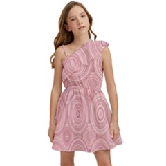 Pink Retro Texture With Circles, Retro Circles Background, Kids  One Shoulder Party Dress by kyorashop23