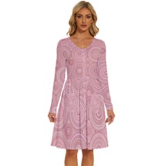 Pink Retro Texture With Circles, Retro Circles Background, Long Sleeve Dress With Pocket by kyorashop23