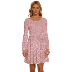 Pink Retro Texture With Circles, Retro Circles Background, Long Sleeve Wide Neck Velvet Dress by kyorashop23