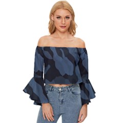 Purple Camo Off Shoulder Flutter Bell Sleeve Top