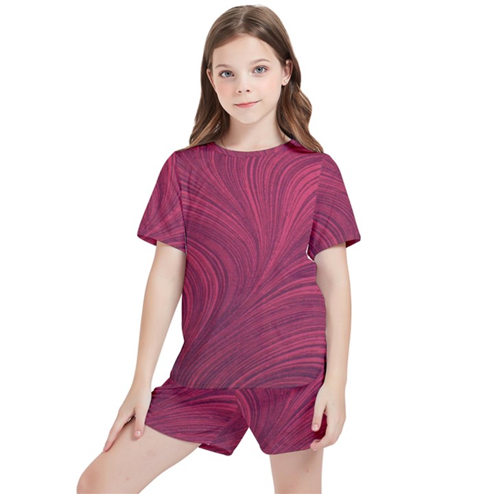 Purple Fabric Texture, Fabric Backgrounds With Lines Kids  T-Shirt And Sports Shorts Set