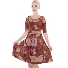 Retro Education Texture, Creative Education Background Quarter Sleeve A-line Dress With Pockets