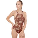 Retro Education Texture, Creative Education Background High Neck One Piece Swimsuit View1