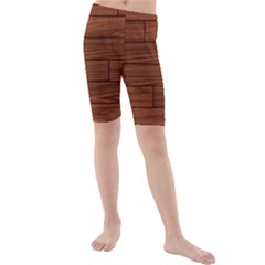 Seamless Wooden Planks Brown Wooden Background Kids  Mid Length Swim Shorts by kyorashop23