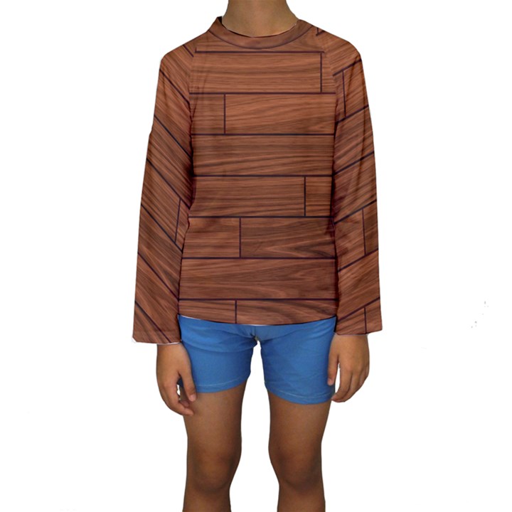 Seamless Wooden Planks Brown Wooden Background Kids  Long Sleeve Swimwear