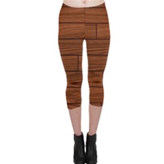 Seamless Wooden Planks Brown Wooden Background Capri Leggings 