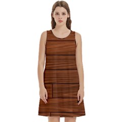 Seamless Wooden Planks Brown Wooden Background Round Neck Sleeve Casual Dress With Pockets