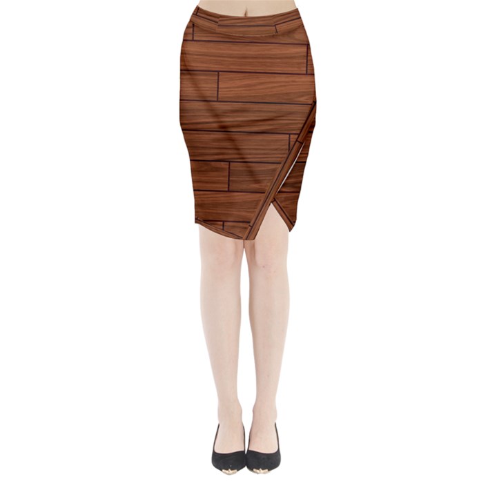 Seamless Wooden Planks Brown Wooden Background Midi Wrap Pencil Skirt