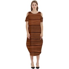 Seamless Wooden Planks Brown Wooden Background Cold Shoulder Loose Fit Dress With Pockets