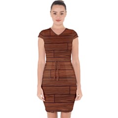 Seamless Wooden Planks Brown Wooden Background Capsleeve Drawstring Dress 