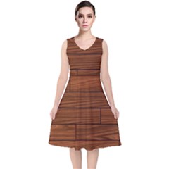 Seamless Wooden Planks Brown Wooden Background V-neck Midi Sleeveless Dress  by kyorashop23