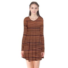 Seamless Wooden Planks Brown Wooden Background Long Sleeve V-neck Flare Dress by kyorashop23