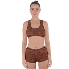 Seamless Wooden Planks Brown Wooden Background Racerback Boyleg Bikini Set by kyorashop23