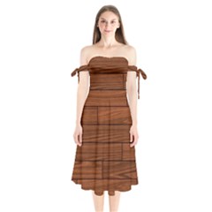 Seamless Wooden Planks Brown Wooden Background Shoulder Tie Bardot Midi Dress by kyorashop23