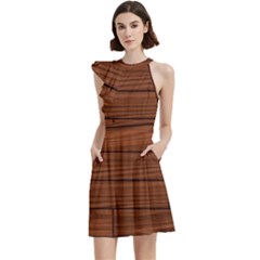 Seamless Wooden Planks Brown Wooden Background Cocktail Party Halter Sleeveless Dress With Pockets by kyorashop23