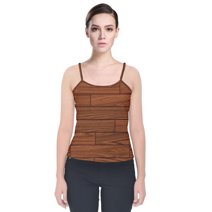 Seamless Wooden Planks Brown Wooden Background Velvet Spaghetti Strap Top