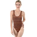 Seamless Wooden Planks Brown Wooden Background High Leg Strappy Swimsuit View1