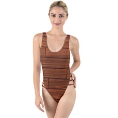 Seamless Wooden Planks Brown Wooden Background High Leg Strappy Swimsuit by kyorashop23