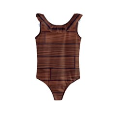 Seamless Wooden Planks Brown Wooden Background Kids  Frill Swimsuit by kyorashop23