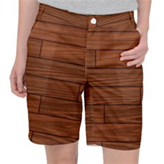 Seamless Wooden Planks Brown Wooden Background Women s Pocket Shorts