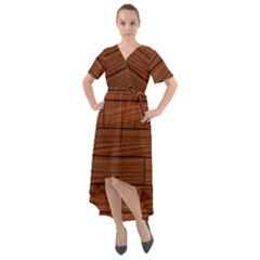 Seamless Wooden Planks Brown Wooden Background Front Wrap High Low Dress by kyorashop23